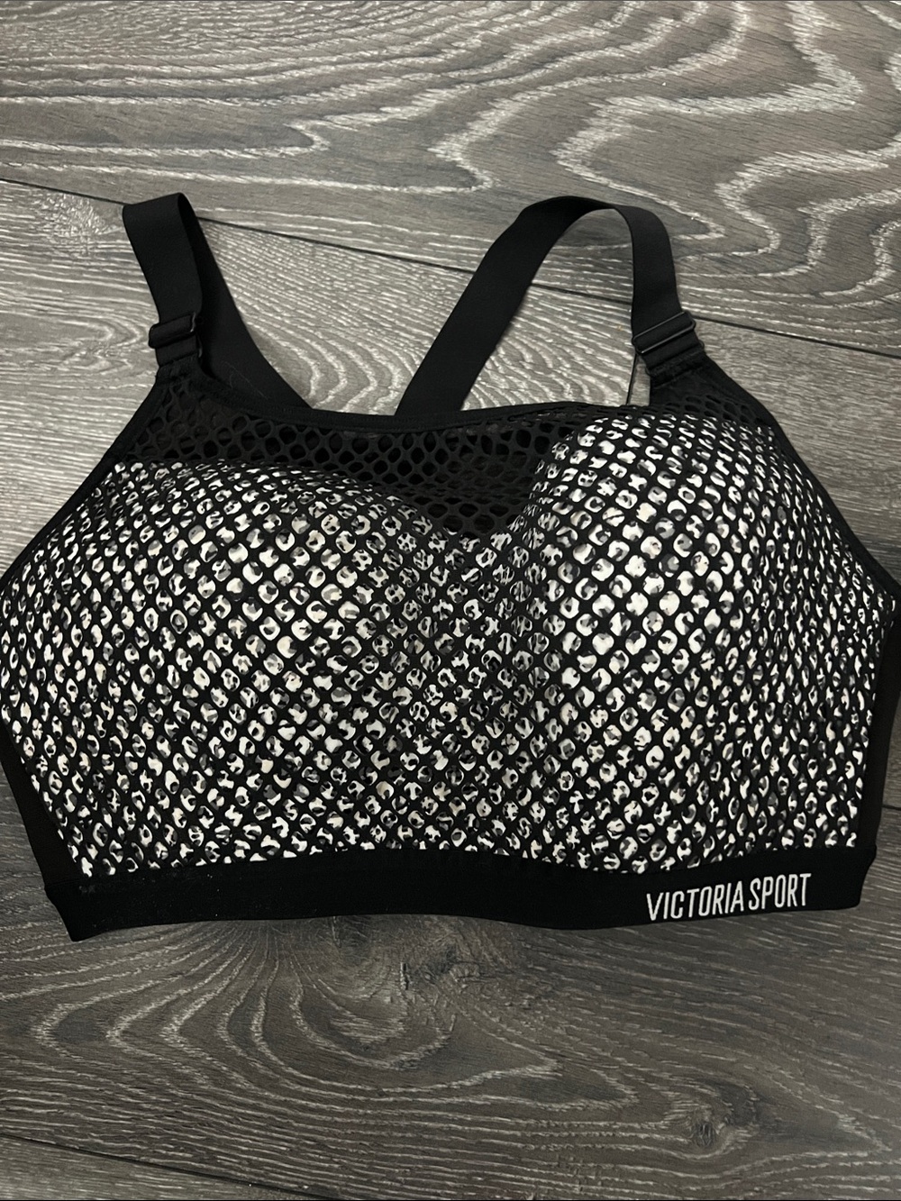 Victoria's Secret Black & White Mesh-Overlay Sports Bra